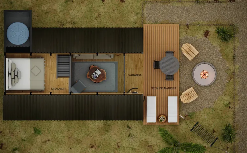 Planta humanizada do mezanino com o quarto.